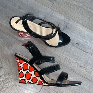 Kate Spade Patent Black Leather Wedge Print Size 7